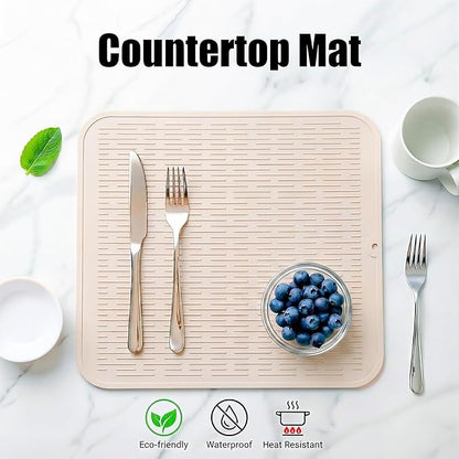 MicoYang Silicone Dish Drying Mat for Multiple Usage,Easy clean,Eco-friendly,Heat-resistant Silicone Mat for Kitchen Counter or Sink,Refrigerator or Drawer Liner Tapioca XL 18 inches x 16 inches - Image 3