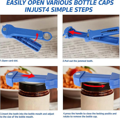 7 in 1 Jar Opener Bottle Opener and Wine Opener for Seniors with Arthritis, Weak Hands, Multi Retractable Magnetic Can Opener, Original Kitchen Lid Opener Tool (Blue)