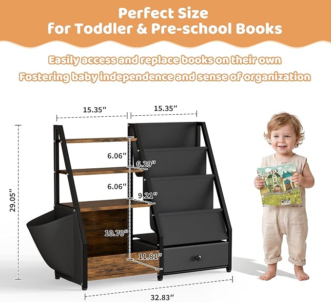 HAVLOTII Kids Bookshelf and Toy Storage - Book Shelf for Kids Rooms, Toddler Bookshelf Baby Bookcase for Nursery, Montessori Toy Organizer