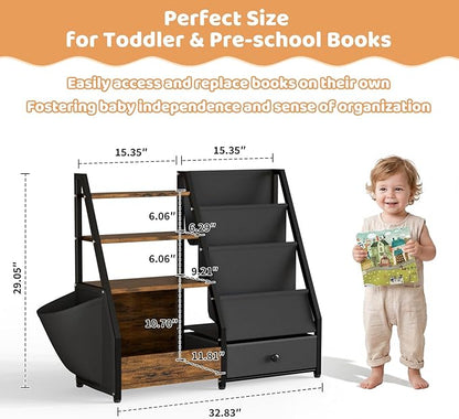 HAVLOTII Kids Bookshelf and Toy Storage - Book Shelf for Kids Rooms, Toddler Bookshelf Baby Bookcase for Nursery, Montessori Toy Organizer