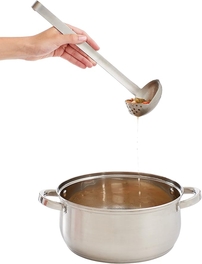 HIC Kitchen Oval Straining Ladle with Spout, 18/8 Stainless Steel, Stir, Scoop, Strain, Drain, and Serve, 3-Ounce Capacity - Image 6
