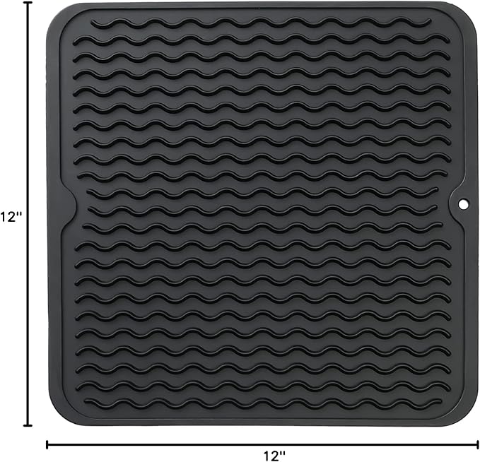 MicoYang Silicone Dish Drying Mat for Multiple Usage,Easy clean,Eco-friendly,Heat-resistant Silicone Mat for Kitchen Counter or Sink,Refrigerator or Drawer liner Black M 12 inches x 12 inches - Image 9