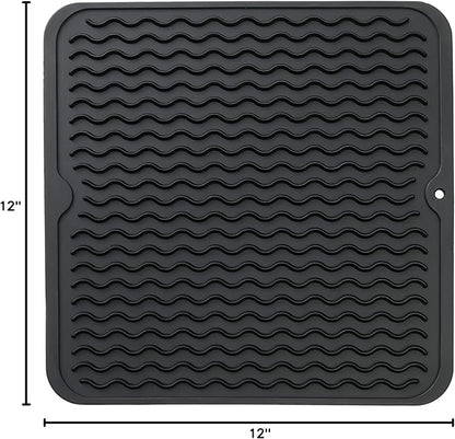 MicoYang Silicone Dish Drying Mat for Multiple Usage,Easy clean,Eco-friendly,Heat-resistant Silicone Mat for Kitchen Counter or Sink,Refrigerator or Drawer liner Black M 12 inches x 12 inches - Image 9