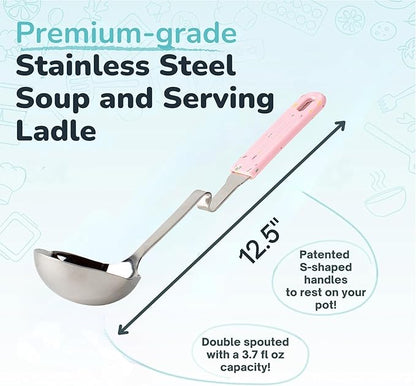 Souper Cubes + Lori Greiner No Mess Stainless Steel Soup Ladle with Silicone Handle - Metal Soup Ladle with No Mess Design That Hooks on Side of Any Pot - Cotton Candy - Image 2