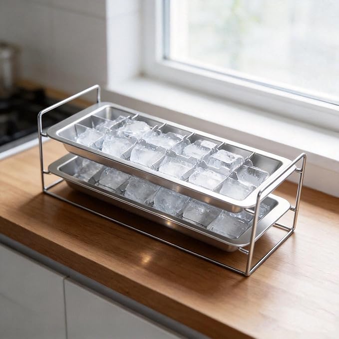 Stainless Steel Ice Cube Tray - 36-Cavity Large-Easy-Release Lever for Whiskey & Cocktails, Stackable Plastic-Free Freezer Mold, Rustproof & Dishwasher Safe