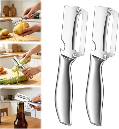 2Pc Multi-Functional Vegetable Peeler for Kitchen,2026 New Stainless Steel Peeler with Wooden Handle and Bottle Opener,2 in 1 Stainless Steel Kitchen Tool for Fruit Apple Potato Pumpkin Slicer(Sliver) by Unknown