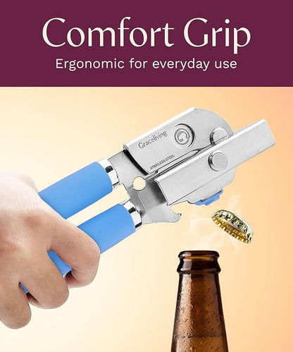 Premium Multifunctional Magnetic Manual Can Opener and Bottle Opener, Heavy Duty Stainless Steel Sharp Cutting Blade and Oversized Easy Turn Knob, Soft-Touch Handle, Kitchen Use, Blue - Image 8