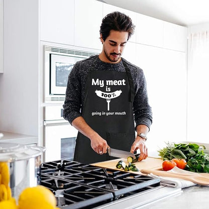 Rosoz Funny BBQ Black Chef Aprons for Men, Adjustable Kitchen Cooking Aprons for Men, Dad, Husband - Birthday, Father's Day