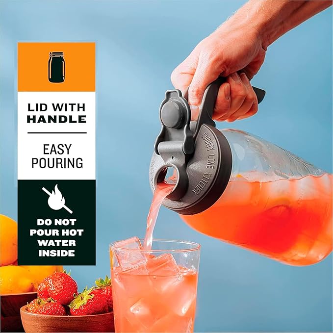 County Line Kitchen Glass Mason Jar Pitcher with Lid - Wide Mouth, 2 Quart (64 oz) - Heavy Duty, Leak Proof - Sun & Iced Tea Pitcher, Cold Brew Coffee, Breast Milk Storage, Water - Black - Image 2