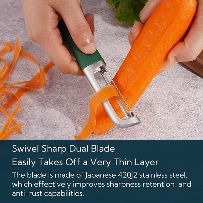 KITCHENDAO Swivel Vegetable Potato Peeler for Kitchen, Japanese Stainless Steel Sharp Blade, Heavy Duty Die-cast Construction, Built-in Eye Remover, Soft-touch Handle, Dishwasher Safe, Green - Image 4
