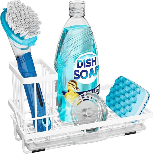 Consumest Sponge Holder for Kitchen Sink - Sink Caddy Organizer with Removable Drip Tray for Countertop Dish Soap Dispenser Brush Storage Kitchen Accessories 304 Stainless Steel, White by Consumest
