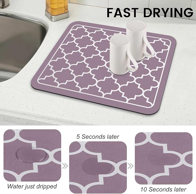 WISELIFE Dish Drying Mat Super Absorbent Drying Mat Large Dish Drying Mats for Kitchen Counter Easy Clean Dish Mat Kitchen Drying Mat15"x 18" Stylish Purple - Image 4