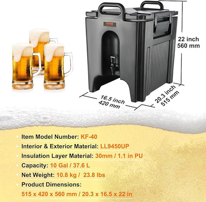 VEVOR Insulated Beverage Dispenser, 10 Gallon, Food-grade LL9450UP Hot and Cold Beverage Server, Thermal Drink Dispenser Cooler with 1.18 in PU Layer Two-Stage Faucet Handle, for Restaurant Drink Shop - Image 7