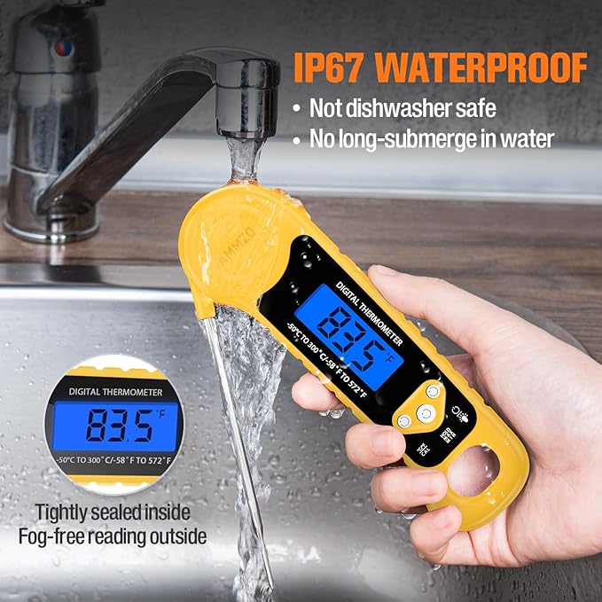 AMMZO Meat Thermometer Digital, Instant Read Food Thermometer - Waterproof w/Backlight for Cooking, Candy, Deep Fry, BBQ, Grill, Candy Making Accessories, Gifts for Men Women(Yellow) - Image 3