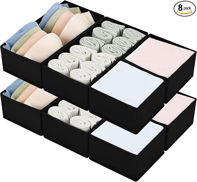 DIMJ Drawer Organizers - Set of 8 Foldable Closet Dividers for Baby Clothes, Socks, Belt, Tie (Black) by DiMJ