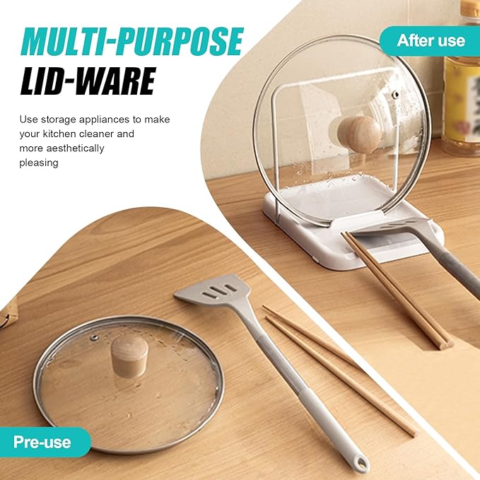 Pot Lid Holder with Spoon Rest for Stove Top and Kitchen Counter, Foldable Pot Lid Organizer with Non-Slip Pads for Lids, Spoons and Spatulas, White - Image 5