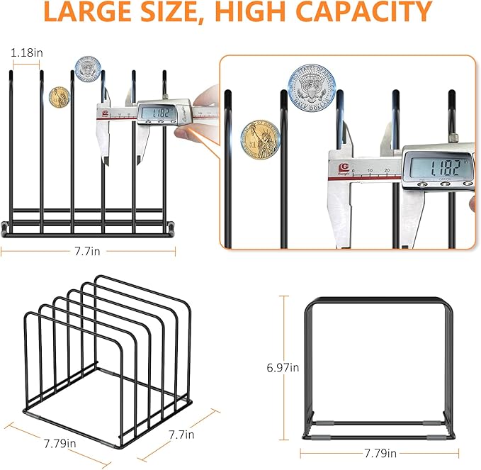 KORRTFID Kitchen Cabinet Organizer, Steel Cookware Holder, Divided Holder with 5 Slots for Skillets Baking Tray and Chopping Board Rack - Baking Pan Holder Storage (2 PCS) - Image 2
