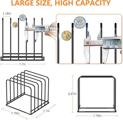 KORRTFID Kitchen Cabinet Organizer, Steel Cookware Holder, Divided Holder with 5 Slots for Skillets Baking Tray and Chopping Board Rack - Baking Pan Holder Storage (2 PCS) - Image 2