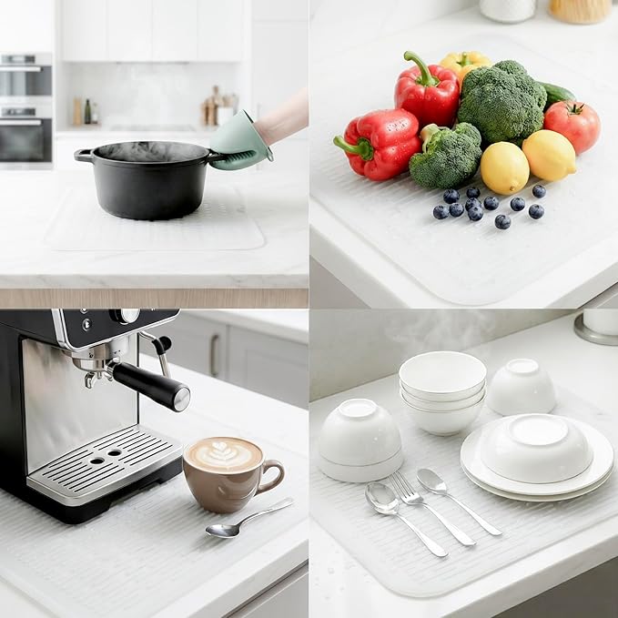 MicoYang Silicone Dish Drying Mat for Multiple Usage,Easy clean,Eco-friendly,Heat-resistant Silicone Mat for Kitchen Counter or Sink,Refrigerator or Drawer Liner Translucent XL 18 inches x 16 inches - Image 4