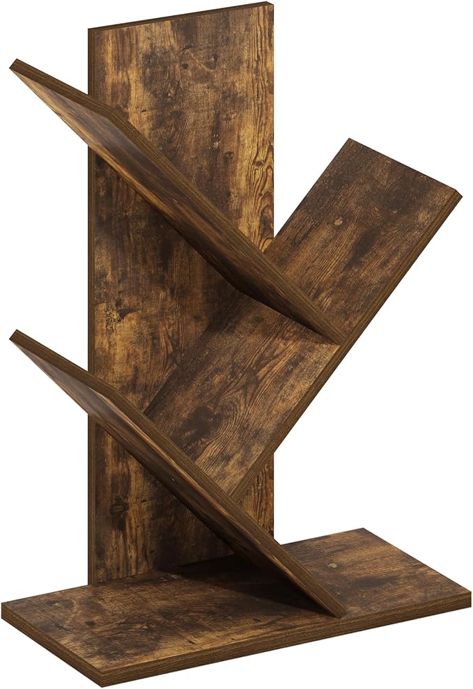 Furinno Tree Book Shelf, 3-Tier Bookshelf with Angled Open Shelf, Tree Bookcase for Room Decor, 8.4 x 15.7 x 21.3, for Organization and Storage, for Living Room, Bedroom, Home Office, Amber Pine | Furinno, Tree Bookshelf, 3-Tier, Floor Standing, Tree B... - Image 4