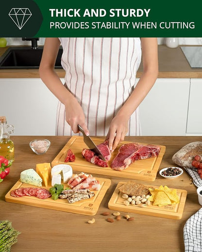 ROYAL CRAFT WOOD Wooden Cutting Boards for Kitchen Meal Prep & Serving - Bamboo Wood Serving Board Set with Deep Juice Groove Side Handles - Charcuterie & Chopping Butcher Block for Meat - Image 9