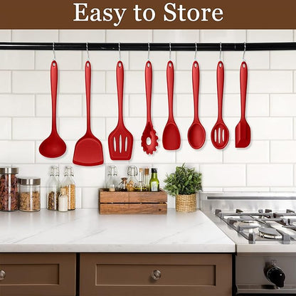 LIANYU 8-Piece Kitchen Utensils Set, Silicone Cooking Utensil Spatula Sets, Heat Resistant Cooking Gadgets Tools Set for Non-stick Cookware, Dishwasher Safe, Red - Image 7