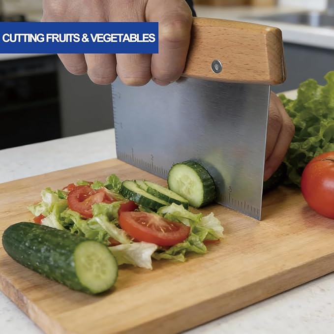 Professional Dough Cutter & Bench Scraper - Ultimate Dough Scraper Tool with Stainless Steel Blade & Wood Handle (2) - Image 5