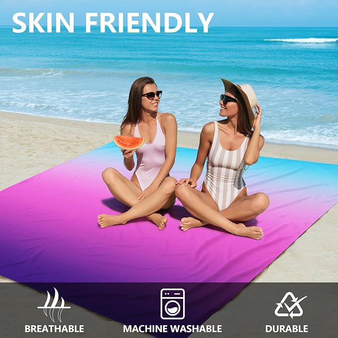 WIWIGO Beach Blanket Waterproof Sandproof Beach Mat 79" X 83"/10'x9'for 2-8 Adults Quick Drying Outdoor Picnic Mat Beach Accessories for Travel, Camping, Hiking - Image 3