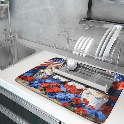 4th of July Drying Mat for Kitchen Counter 18 X 24 in Patriotic Printed Dish Drying Pad - Image 5