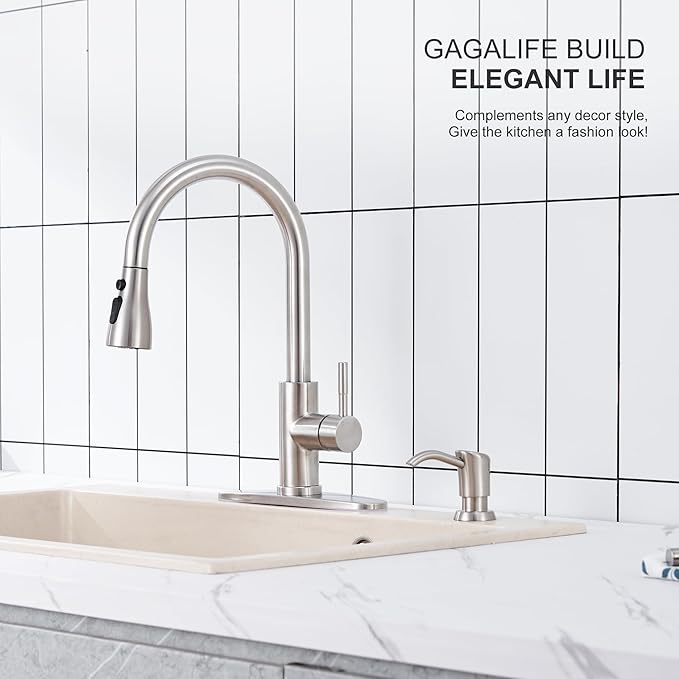 GAGALIFE Built in Sink Soap Dispenser or Lotion Dispenser for Kitchen Sink, Brushed Nickel ABS Pump Head, with 17 Ounce Large PET Soap Bottle - Image 3