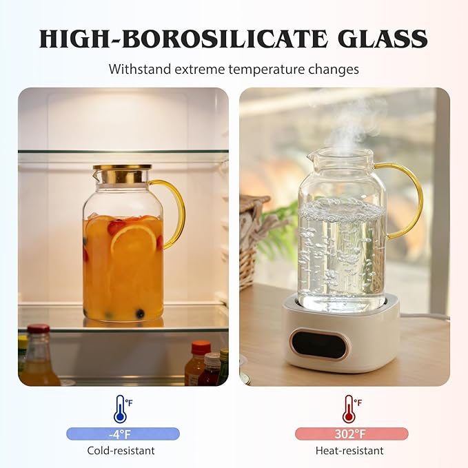 2 Pack 2 Liter/68oz Glass Pitchers with Lid and Handle, Glass Water Pitcher with Lid and Spout for Fridge, Iced Tea, Coffee, Borosilicate Glass Carafe for Hot/Cold Brew Drink