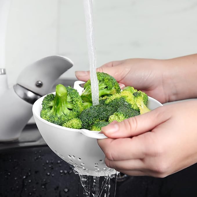 Meadow Lane 6-inch Small Colander, BPA-Free, Dishwasher Safe, Double Handles, Compact Food Strainer for Berries, Veggies and Pasta, 3-Cup Capacity, Smooth White - Image 5