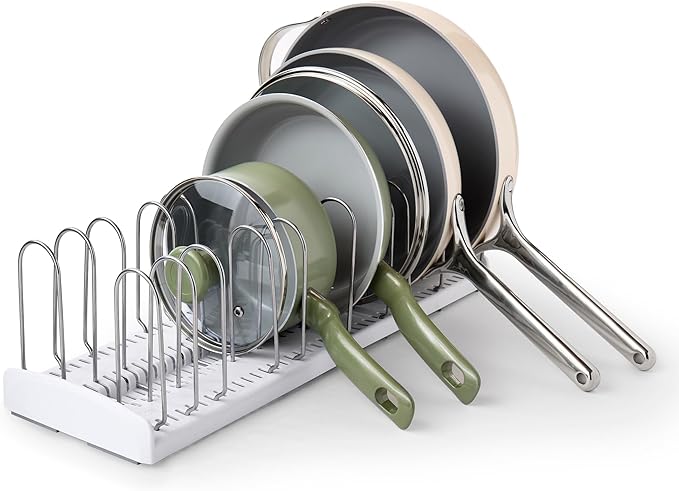 YouCopia StoreMore Expandable Pan and Lid Rack with Steel Wires, 12.5"-22" Wide Adjustable Pan Organizer for Kitchen Cabinet Storage, Premium Edition by YouCopia