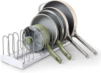 YouCopia StoreMore Expandable Pan and Lid Rack with Steel Wires, 12.5"-22" Wide Adjustable Pan Organizer for Kitchen Cabinet Storage, Premium Edition by YouCopia