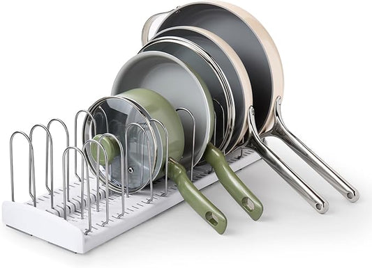 YouCopia StoreMore Expandable Pan and Lid Rack with Steel Wires, 12.5"-22" Wide Adjustable Pan Organizer for Kitchen Cabinet Storage, Premium Edition by YouCopia