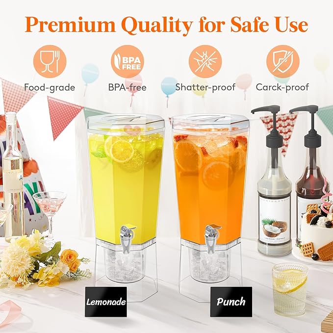 Lifewit 1 Gallon Drink Dispenser for Parties, 4L Plastic Beverage Container with Stand for Juice/Tea/Soda & Lemonade, Clear Water Pitcher with Spigot for Mimosa Bar Hosting 39 x 16 cm/15x6" - Image 3