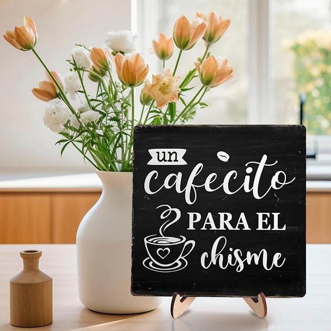Vintage Coffee Bar Wooden Plaque Desk Sign, Farmhouse Wood Plaque Tabletop Decor for Cafe Bar Kitchen Office,Coffee Station Accessories 5.9x5.9Inch(Coffee- Black) - Image 5