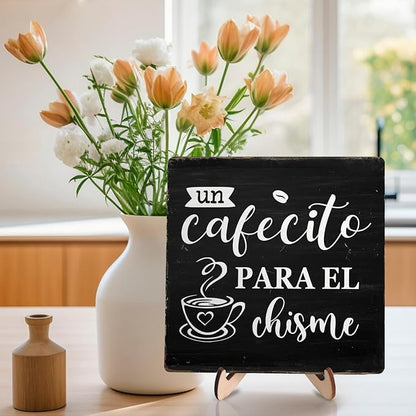 Vintage Coffee Bar Wooden Plaque Desk Sign, Farmhouse Wood Plaque Tabletop Decor for Cafe Bar Kitchen Office,Coffee Station Accessories 5.9x5.9Inch(Coffee- Black) - Image 5