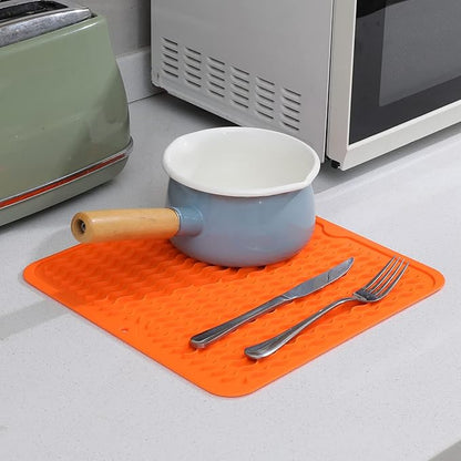 MicoYang Silicone Dish Drying Mat for Multiple Usage,Easy clean,Eco-friendly,Heat-resistant Silicone Mat for Kitchen Counter or Sink,Refrigerator or Drawer liner Orange M 12 inches x 12 inches - Image 8