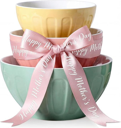 Lareina Ceramic Mixing Bowls Set of 3, Large Nesting Bowls for Serving/Baking/Prepping, Mother's Day & Housewarming/Wedding Gift, Oven/Microwave/Dishwasher Safe 3.2/1.7/1.2 Qt, Pastel Color by Lareina