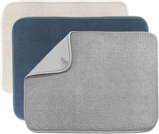 3 Pack Dish Drying Mat,Absorbent Microfiber Dishes Drainer Mats for Kitchen Counter Large Size 20 X 15 Inch,Dish Drying Pad(Beige/Grey/Blue) by Ysanciuu