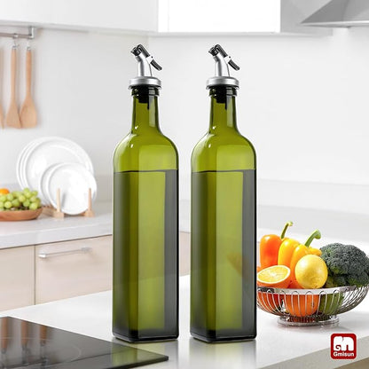 GMISUN Olive Oil Dispenser Bottle 2 Pack, Olive Oil Dispenser for Kitchen 17oz, Glass Cooking Soy Sauce Bottle Container Cruet with Plastic Pourer Spout, Green - Image 5