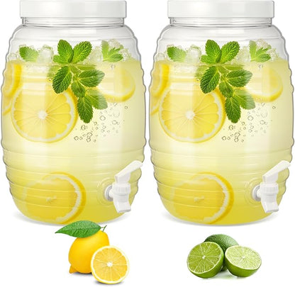 Honeydak 2 Pcs 2.7 Gallon Plastic Drink Dispenser with Spigot Clear Extra Large Plastic Lemonade Dispenser Clear Summer Beverage Holder with Tap for Party Lemonade Cold Water Beer