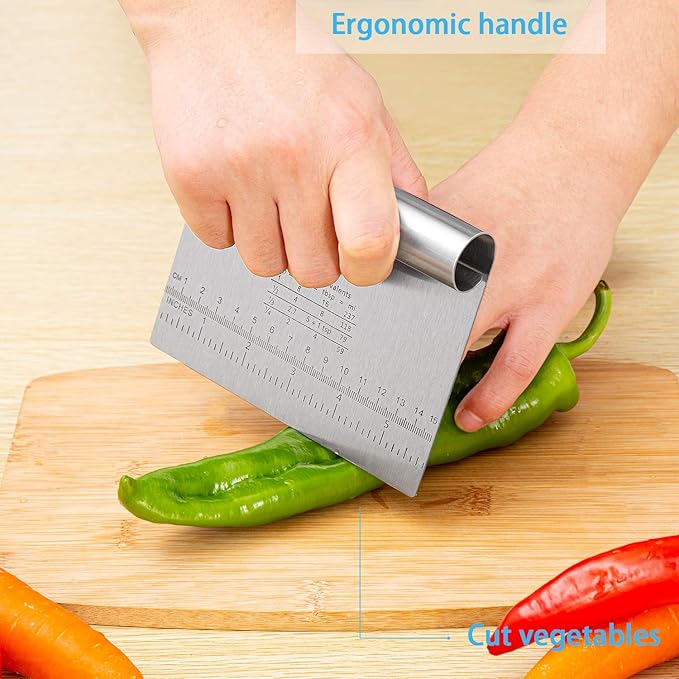 Pro Dough Pastry Scraper/Cutter/Chopper Stainless Steel Mirror Polished with Measuring Scale Multipurpose- Cake, Pizza Cutter - Pastry Bread Separator Scale Knife 2PCS - Image 7