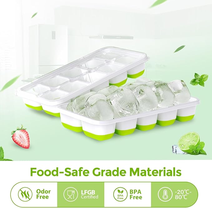 DOQAUS Ice Cube Tray with Lids - 2 Pack Stackable Silicone Ice Trays for Freezer, BPA & LFGB Safe, Easy Release for Kitchen, RVs, Cocktail, Coffee, Soup & Food - Image 2