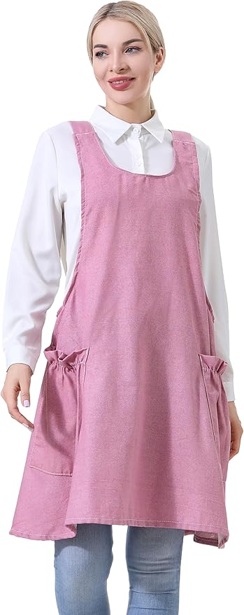 Cozy Adjustable Cross Back Aprons for Women with Pockets Cotton Linen Cooking Kitchen Baking