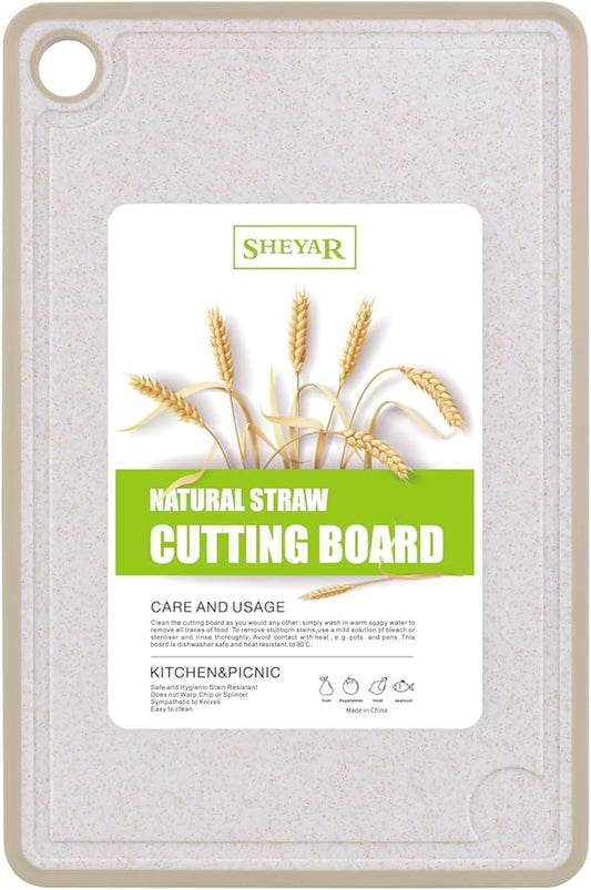 Cutting Board for Kitchen, Wheat Straw Fiber Cutting Board, Dish Washer Safe, w/Juice Grooves for Meat, Veggies,Easy Grip Handle, Non-slip Surface,Eco-friendly,Serveware Accessories(11.8‘x7.9‘)