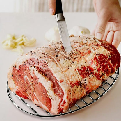 DIMESHY Roasting Rack, Black with Integrated Feet, Enamel Finished, Nonstick, fit for 13 inches oval roasting pan, safety, dishwasher, Great for Basting, Cooking, Drying, Cooling rack.(10”x 6.5”)