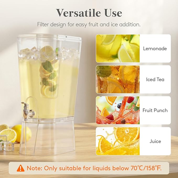 Lifewit 3 Gallon Drink Dispenser for Parties, Large Plastic Beverage Container for Juice/Tea/Soda with Stand & Ice Core, Clear Lemonade Dispenser with Spigot, BPA Free Water Pitcher for Hosting - Image 6