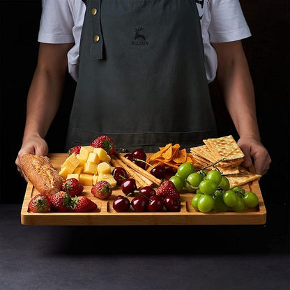 Large Bamboo Wood Cutting Board for Kitchen, Cheese Charcuterie Board with 3 Built-in Compartments and Juice Grooves, Butcher Block (17x12.6") - Image 3